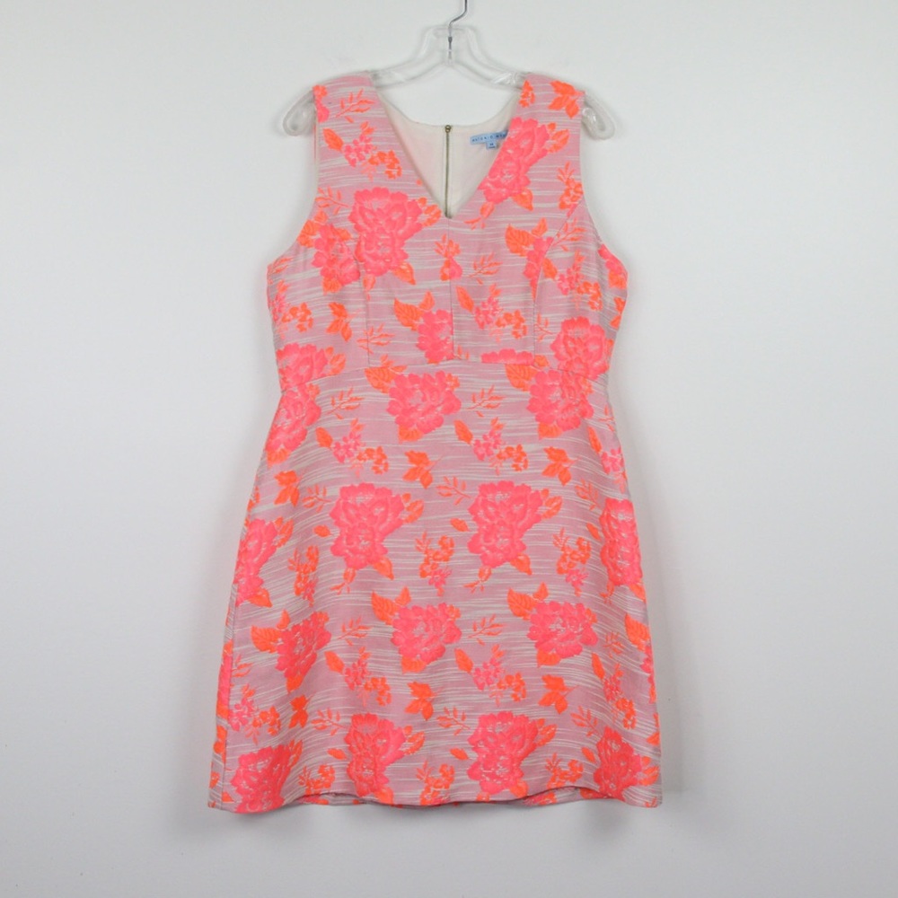 Antonio Melani Bright Pink Barbiecore Jacquard A-line Floral Dress Size 14